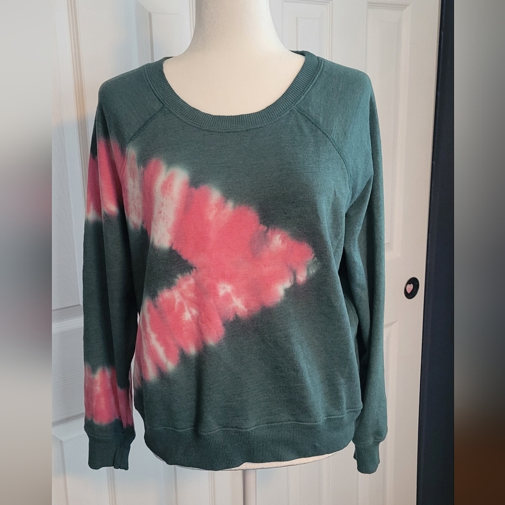 Wildfox Sommers Sweatshirt, Green & Pink Long Sleeve Tie Dye Relaxed Fit, Small